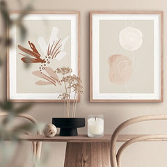 Light Flowers And Shapes Modern Abstract Gallery Wall-סט תמונות לבית-זוג תמונות קיר מושלמות - שילוב אבסטרקט עם גוונים בהירים-MIKOO