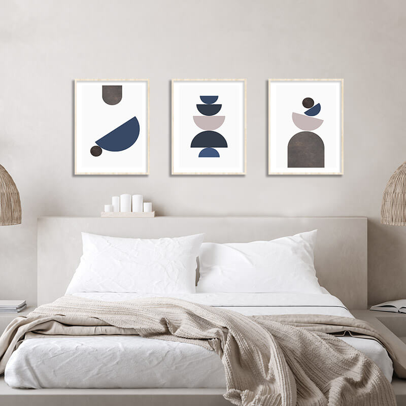 תמונות לבית-תמונות לחדר שינה-תמונות לסלון- שלשיית תמונות כחול כהה-MIKOO