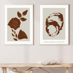 זוג תמונות אבסטרקט מודרניות לבית בגוון חום-סט תמונות לבית-MIKOO