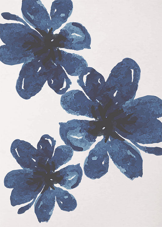 Blue Flowers And Leaves Gallery Wall-סט תמונות לבית-זוג תמונות אבסטרקט לבית עם גוונים כחולים-MIKOO