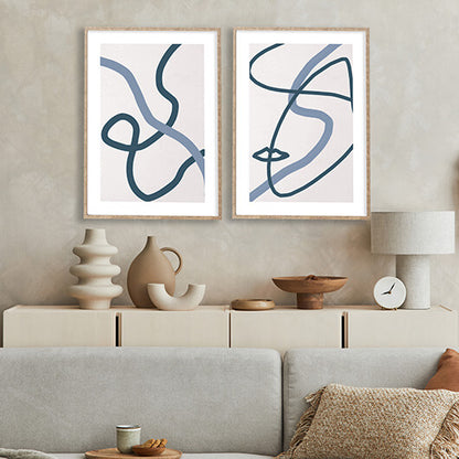 Blue Line Abstract Gallery Wall-סט תמונות לבית-זוג תמונות קיר אבסטרקטיות מודרניות לבית עם גוונים כחולים-MIKOO