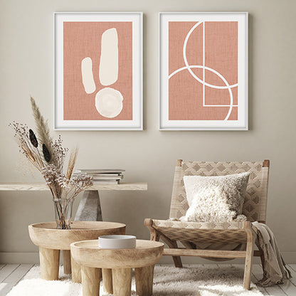 Boho Peach Gallery Wall-סט תמונות לבית-זוג תמונות בוהו אבסטרקט עם גוון בצבע אפרסק-MIKOO
