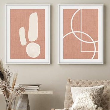 Boho Peach Gallery Wall-סט תמונות לבית-זוג תמונות בוהו אבסטרקט עם גוון בצבע אפרסק-MIKOO