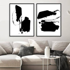 זוג תמונות לסלון אבסטרקט שחור לבן-MIKOO