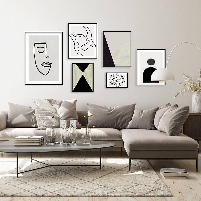 סט תמונות לסלון מודרני שחור לבן -MIKOO