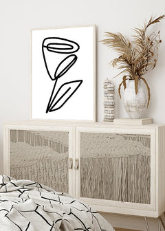 תמונת קיר שחור לבן ציור קו עבה של פרח-MIKOO