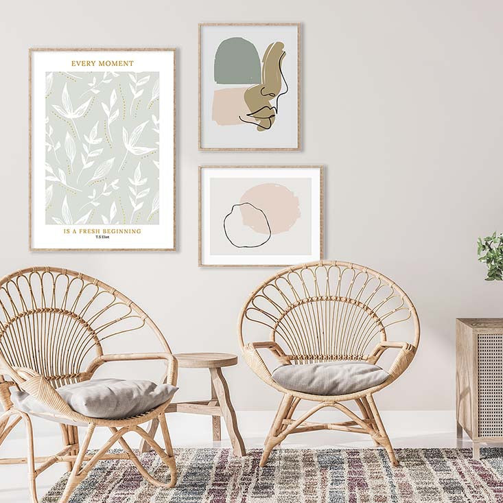 Fresh Beginning Gallery Wall-סט תמונות לבית-שלישיית תמונות לבית עם צבעים רגועים-MIKOO