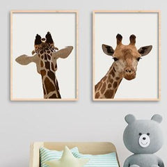 תמונות לבית-תמונות לחדר שינה-תמונות לקיר- זוג תמונות עם ג'ירפה לחדר ילדים-MIKOO
