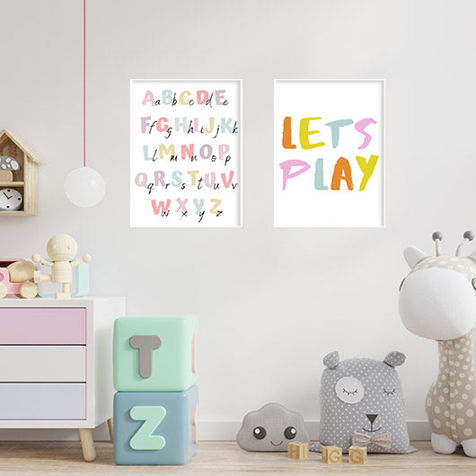 תמונות לבית-תמונות לחדר שינה-תמונות לקיר-זוג תמונות משחק אותיות לחדר ילדים-MIKOO