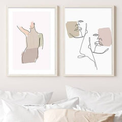 תמונות לבית-תמונות לחדר שינה-תמונות לקיר-זוג תמונות לחדר שינה של איורים מינימליסטיים-MIKOO