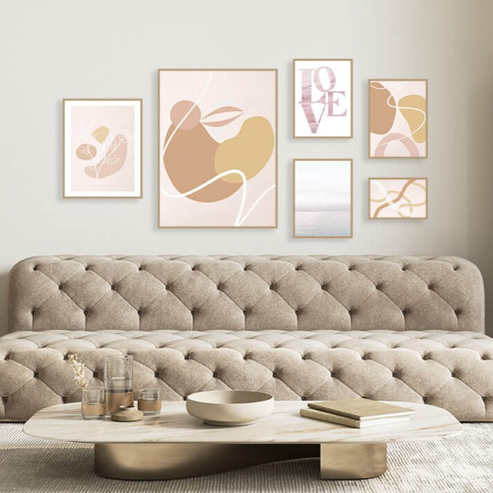 Light Brown-Pink Abstract Gallery Wall-סט תמונות לבית-סט תמונות לסלון אבסטרקט עם צבעים עדינים ואביביים-MIKOO