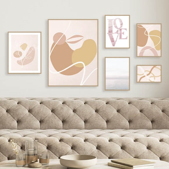 Light Brown-Pink Abstract Gallery Wall-סט תמונות לבית-סט תמונות לסלון אבסטרקט עם צבעים עדינים ואביביים-MIKOO
