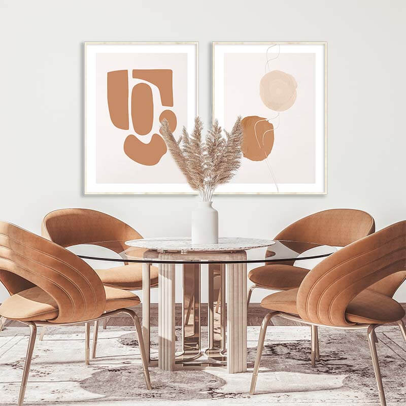 Orange Abstract Gallery Wall-סט תמונות לבית-זוג תמונות לבית אבסטרקט עם גוונים כתומים-MIKOO
