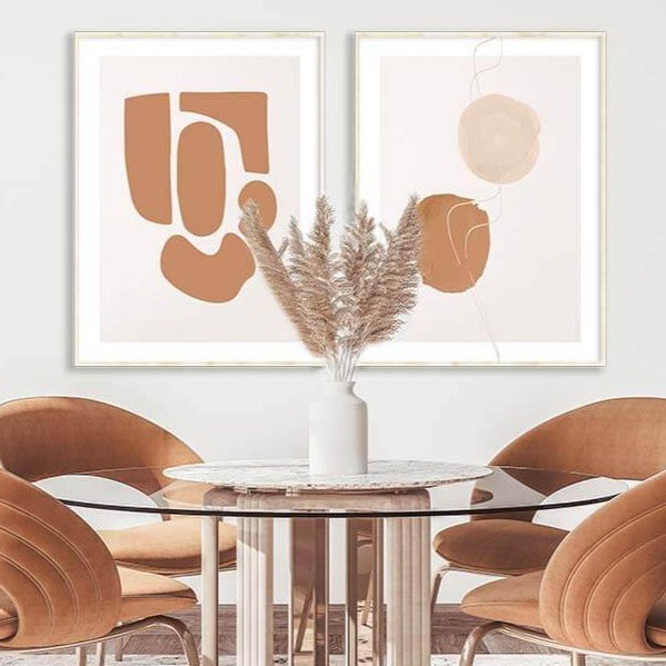 Orange Abstract Gallery Wall-סט תמונות לבית-זוג תמונות לבית אבסטרקט עם גוונים כתומים-MIKOO