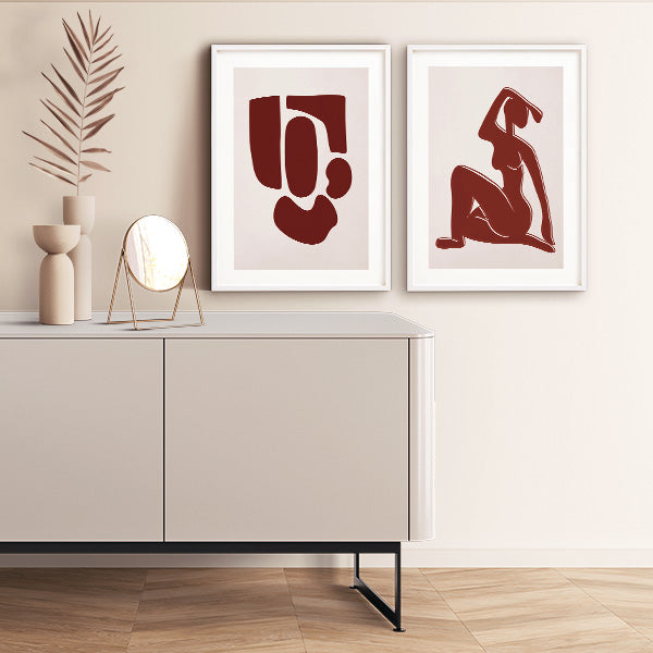 Red Abstract Gallery Wall-סט תמונות לבית-זוג תמונות לסלון אבסטרקט עם גוונים אדומים-MIKOO