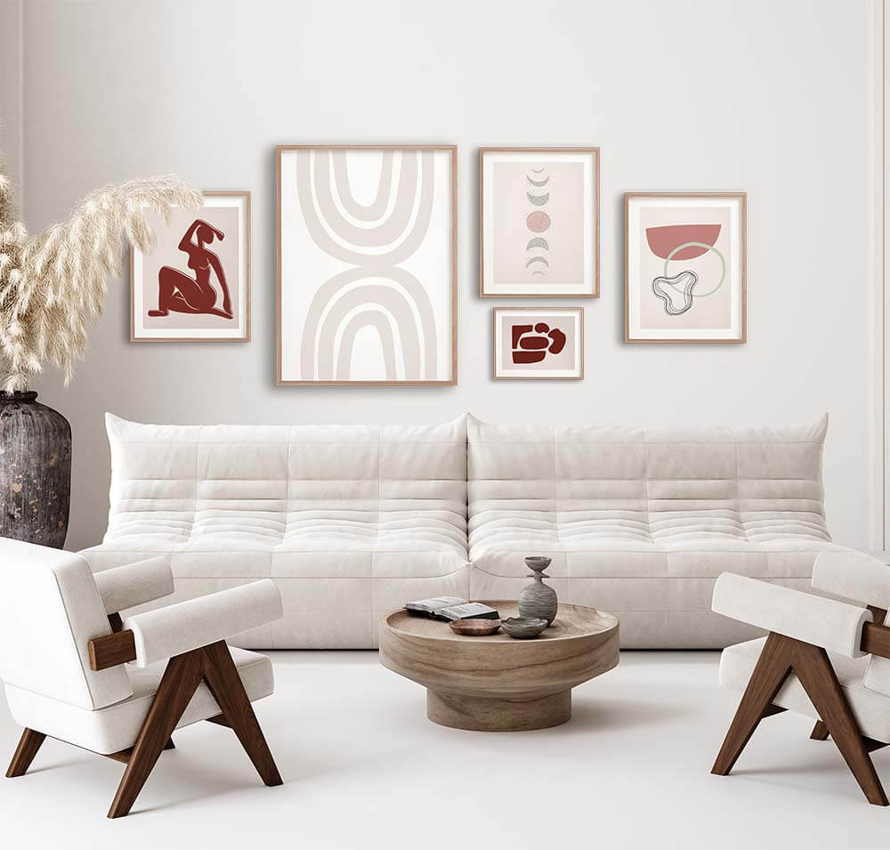 Red Gray Abstract Gallery wall-סט תמונות לבית- סט תמונות אבסטרקט לבית מלא סטייל-MIKOO