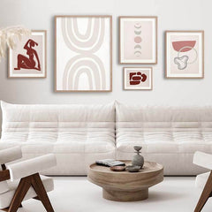 Red Gray Abstract Gallery wall-סט תמונות לבית- סט תמונות אבסטרקט לבית מלא סטייל-MIKOO