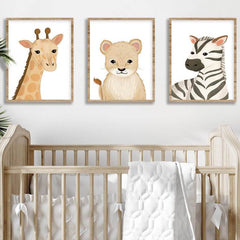 תמונות לבית-תמונות לחדר שינה-תמונות לקיר- שלישיית תמונות של חיות ספארי לחדר ילדים-MIKOO