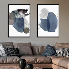 תמונות לבית-תמונות לחדר שינה-תמונות לסלון-זוג תמונות לסלון של אבסטרקט כחול כהה-MIKOO