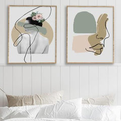 תמונות לבית-תמונות לחדר שינה-תמונות לקיר-זוג תמונות לחדר שינה של שילוב אבסטרקט וצילום אישה-MIKOO
