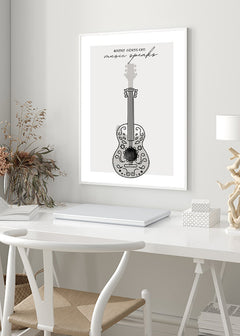 תמונת קיר שחור לבן גיטרה-MIKOO